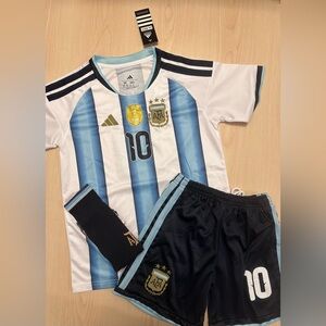 FIFA World Cup 2026 Argentina Messi Soccer Jersey Set - White and Blue Stripes
